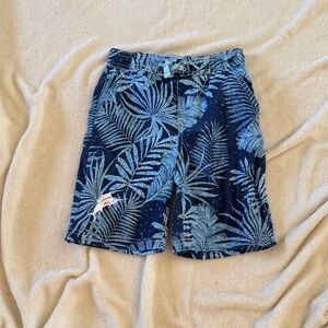 Tommy Bahama Blue Leaf Pattern Swim trunks
